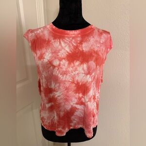 JoyLab Coral and White Tie-Dye Muscle Tee